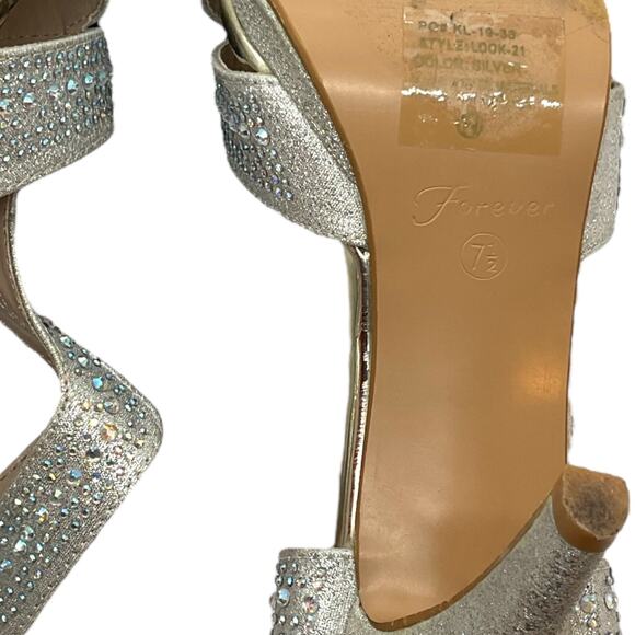 FOREVER Sandal 7.5 M SILVER Rhinestone High Heel Wedding Bling Prom Padded - Picture 9 of 10